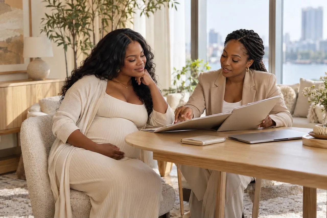 A consultant guiding an expectant mother through her plan